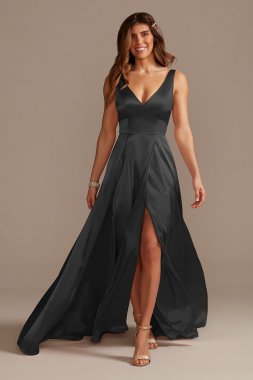 Charmeuse Tank V-Neck Bridesmaid Dress with Slit GS290020