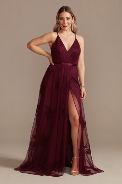 Flocked Tulle Low-Back Bridesmaid Dress GS290044
