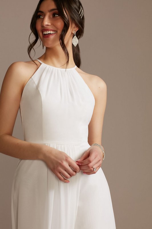 Chiffon A-Line Wedding Dress with Tie Back SDWG0989