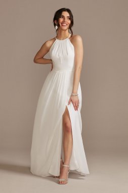 Chiffon A-Line Wedding Dress with Tie Back SDWG0989
