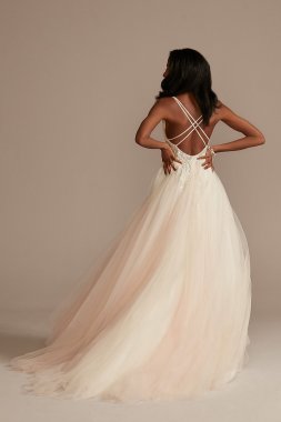 Beaded Applique Plunge Wedding Dress with Slit SWG914