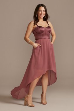 Chiffon Corset Bodice High-Low Dress WBM2526