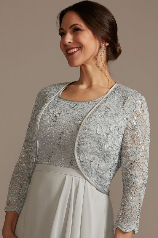 Lace and Chiffon A-Line with Matching Jacket WBM2531