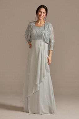 Lace and Chiffon A-Line with Matching Jacket WBM2531
