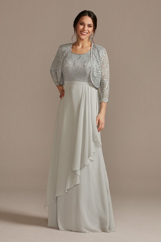 Lace and Chiffon A-Line with Matching Jacket WBM2531