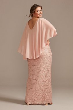 Draped Lace Floor-Length Dress with Matching Shawl WBM2537W