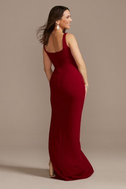 Crepe Floor-Length Tank Dress with Lace Inset WBM2600
