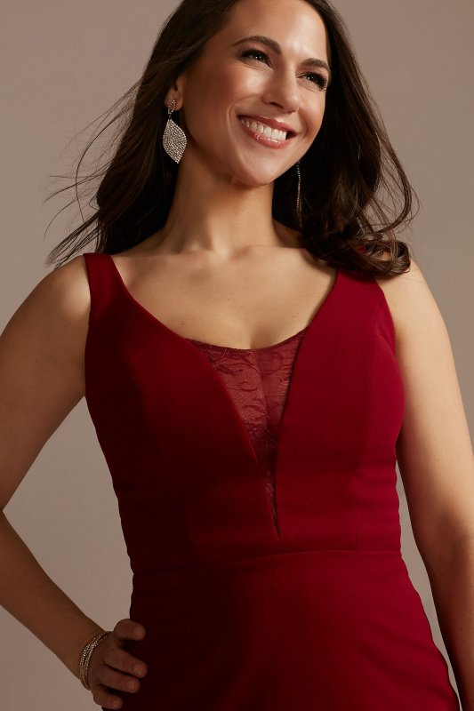 Crepe Floor-Length Tank Dress with Lace Inset WBM2600