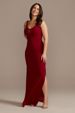 Crepe Floor-Length Tank Dress with Lace Inset WBM2600