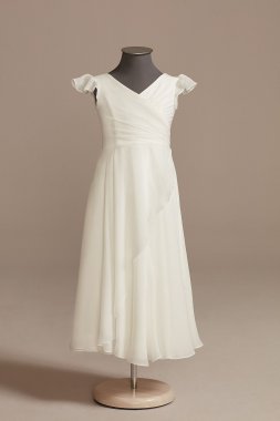 Faux-Wrap Flutter Sleeve Chiffon Flower Girl Dress WG1424