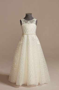Lace Applique Sequin Tulle Flower Girl Dress WG1430