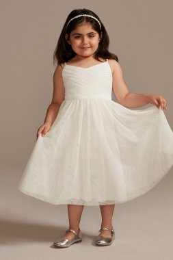Pleated Mesh Spaghetti Strap Flower Girl Dress WG1435