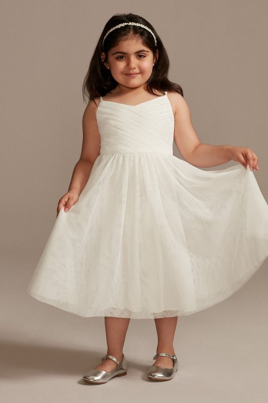 Pleated Mesh Spaghetti Strap Flower Girl Dress WG1435