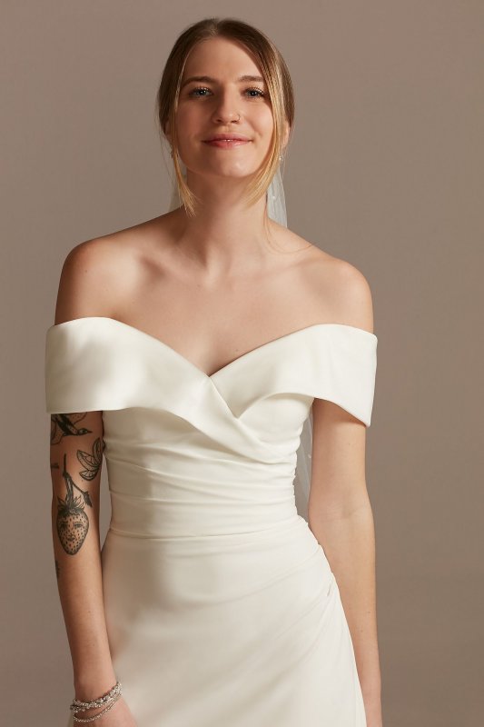 Crepe Off-the-Shoulder Sheath Wedding Dress WG4033