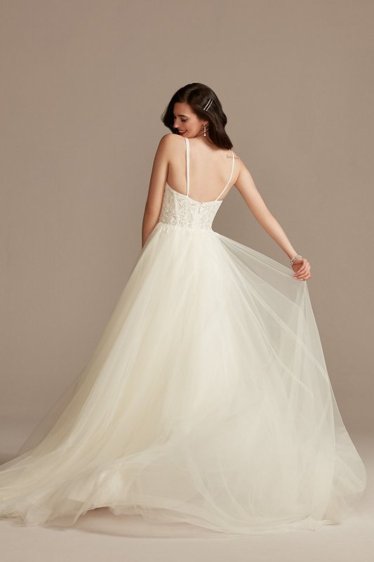 Sheer Boned Bodice Spaghetti Strap Wedding Dress WG4036