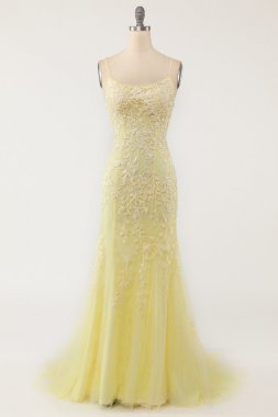 Yellow Mermaid Long Prom Dress with Appliques E202283166