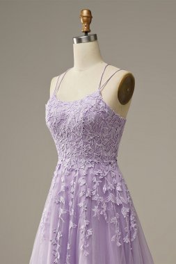 A-Line Spaghetti Straps Purple Long Prom Dress E202283145