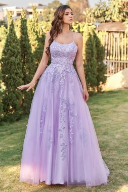 Purple Tulle Prom Dress with Appliques E202283162