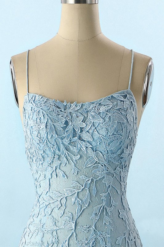 Blue Spaghetti Straps Backless Prom Dress E202283156