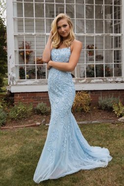 Blue Spaghetti Straps Backless Prom Dress E202283156