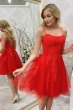 Blue Spaghetti Straps Short Prom Dress with Appliques E202283111