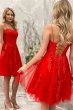 Blue Spaghetti Straps Short Prom Dress with Appliques E202283111