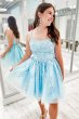 Blue Spaghetti Straps Short Prom Dress with Appliques E202283111