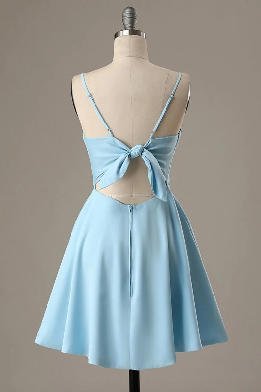 Simple Blue Open Back A Line Homecoming Dress E202283110
