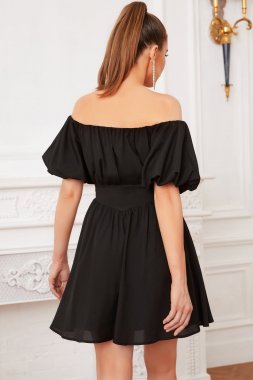 Black Off the Shoulder Cocktail Dress E202283094