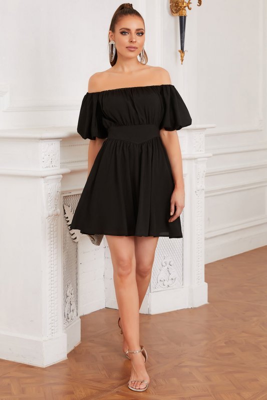 Black Off the Shoulder Cocktail Dress E202283094