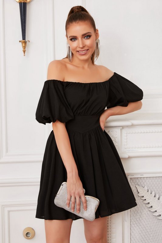 Black Off the Shoulder Cocktail Dress E202283094
