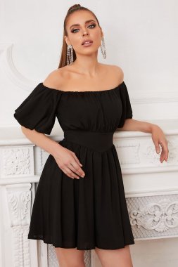 Black Off the Shoulder Cocktail Dress E202283094