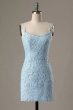 Light Blue Short Tight Homecoming Dress with Lace Beading E202283005