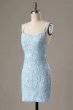 Light Blue Short Tight Homecoming Dress with Lace Beading E202283005