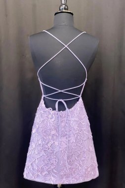 Lilac Tight Short Prom Dress with Appliques E202283001