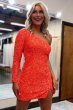 Fuchsia Sequins Homecoming Dress with Sleeves E202283004