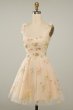 Sweetheart Champagne Short Homecoming Dress with Embroidery E202283003