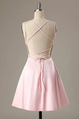 Simple Pink A Line Short Homecoming Dress E202283045
