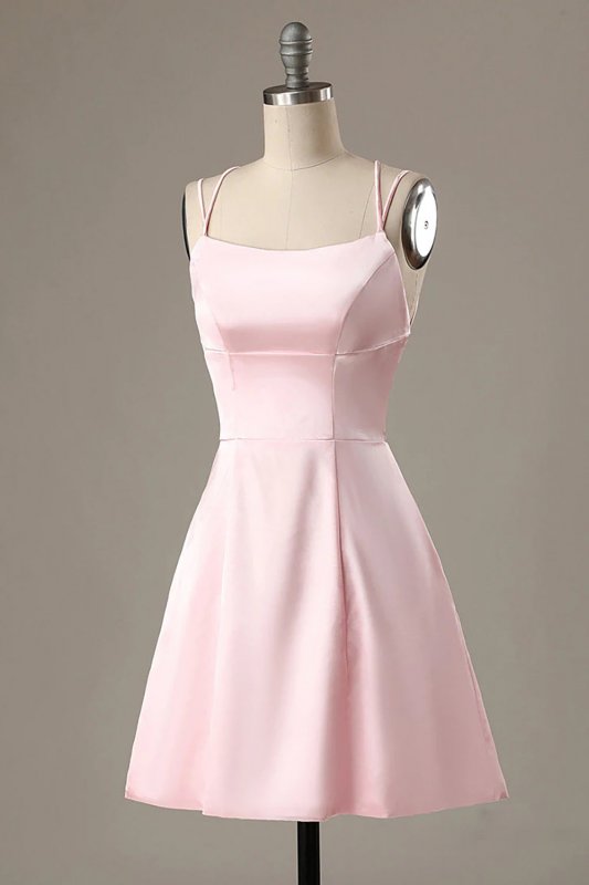Simple Pink A Line Short Homecoming Dress E202283045