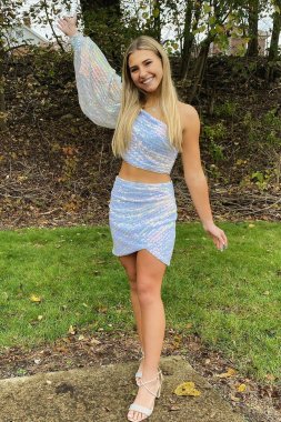Pink Two Piece Sequin Homecoming Dress E202283013