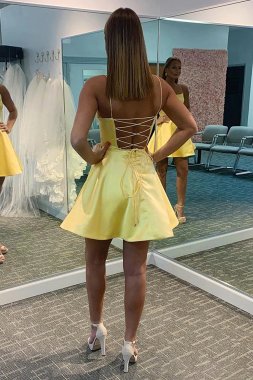 Yellow Simple A Line Homecoming Dress E202283057