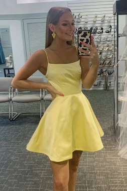 Yellow Simple A Line Homecoming Dress E202283057