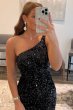Tight Black Sequins One Shoulder Homecoming Dress E202283008