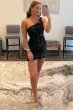 Tight Black Sequins One Shoulder Homecoming Dress E202283008