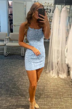 Sheath Spaghetti Straps Purple Short Homecoming Dress E202283042