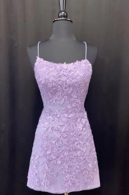 Sheath Spaghetti Straps Purple Short Homecoming Dress E202283042
