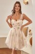 Cute A Line Spaghetti Straps Champagne Homecoming Dress with Embroidery E202283050
