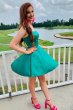 Green Satin Simple Homecoming Dress E202283071