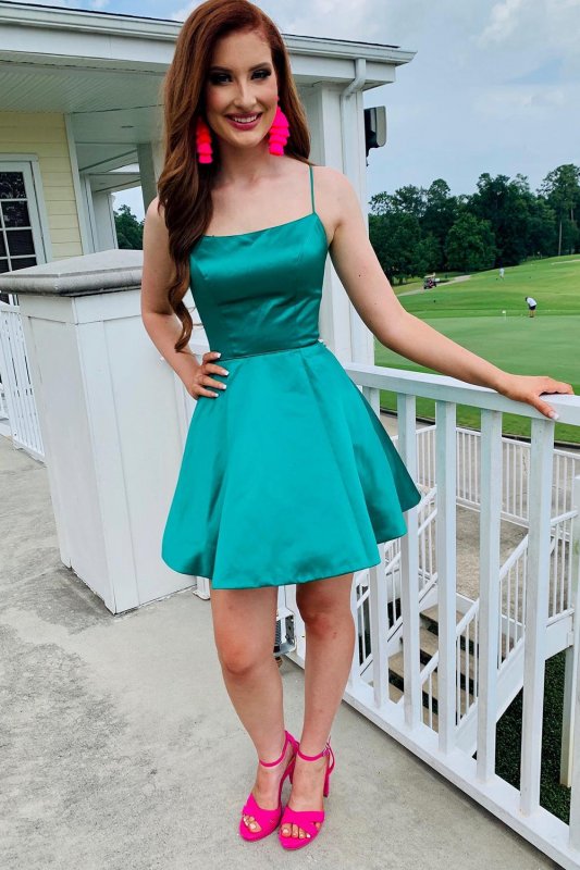 Green Satin Simple Homecoming Dress E202283071