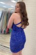 Sheath One Shoulder Royal Blue Sequins Short Homecoming Dress E202283043